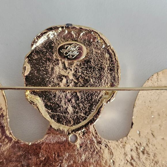 Vintage Kirk's Folly Angel Brooch Pin Gold Cherub Rhinestone & Glitter - Rare - Picture 3 of 6